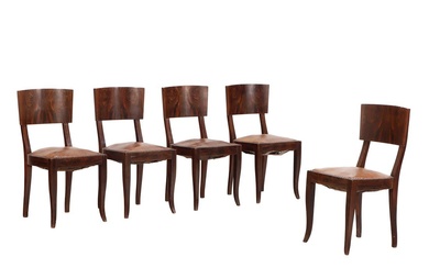 FIVE FRENCH ART DECO ROSEWOOD SIDE CHAIRS C 1935.