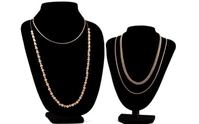 FOUR 14K YELLOW GOLD NECKLACES