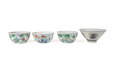 FOUR CHINESE DOUCAI CUPS, CHENGHUA STYLE MARKS