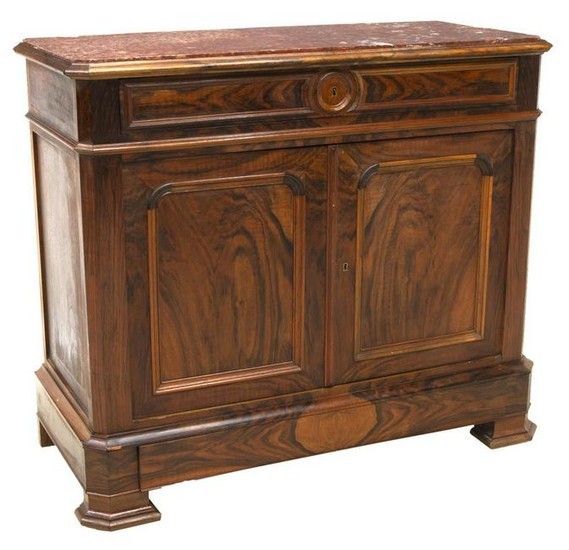 FRENCH LOUIS PHILIPPE MARBLE-TOP ROSEWOOD COMMODE
