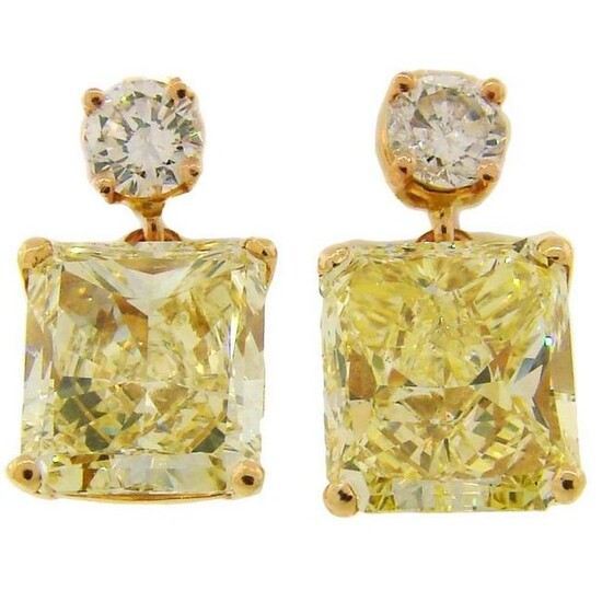 Fancy Yellow GIA and White Diamond Gold Two-Stone Stud