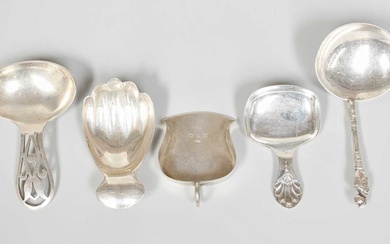 Five Various Victorian and Later Silver Caddy-Spoons, One by Martin...