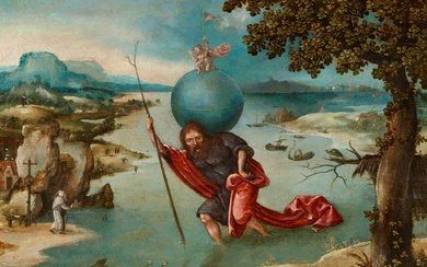 Flemish School 16th century - Saint Christopher Carrying the Christ Child