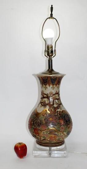 Floral Satsuma style vase mounted as a lamp