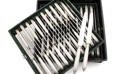 Forty-four Dutch knives with silver handle in canteen