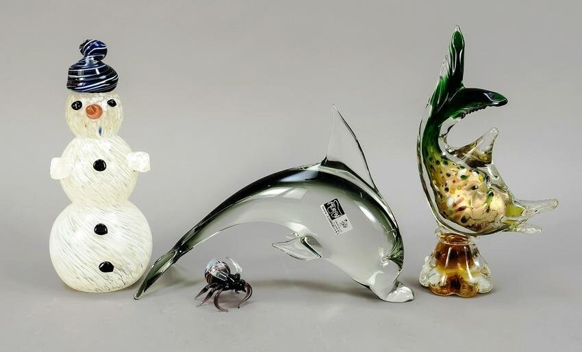 Four glass figures, 20th c., p