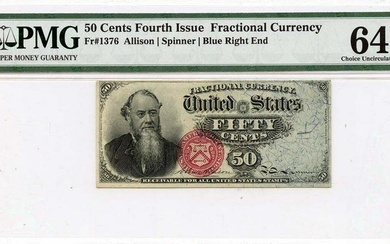 Fourth Issue 50 Cents Fractional Currency Red Blue Right End Fr#1376 PMG CU 64