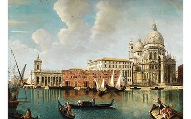Francesco Albotto, 1721/22 Venedig – 1757 ebenda, VEDUTE MIT ANSICHT DER PUNTA DELLA DOGANA UND SANTA MARIA DELLA SALUTE