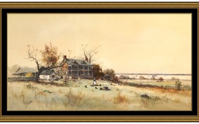 Frank English Original Water Landscape Watercolor Painting Signed Framed Artwork