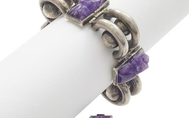 Fred Davis Amethyst Sterling Ring with Modernist