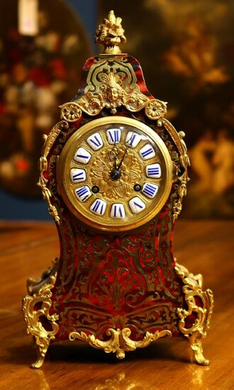 French Boulle style desk clock, having ormolu mounts