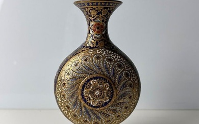 French Champleve enamel gilt bronze miniature vase