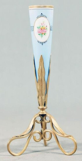 French Enamelporcelain Vase In Gilt Bronze Holder