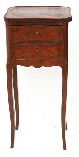 French Exotic Wood Inlay 2-Drawer Side Table