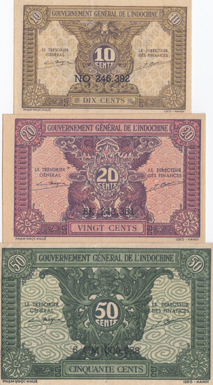 French Indochina 10, 20, 50 Cents 1942