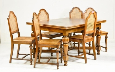 French Oak Draw Leaf Dining Table & 6 Chairs