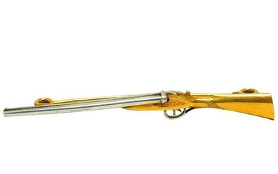 French Vintage Platinum Yellow Gold Riffle Pin Brooch