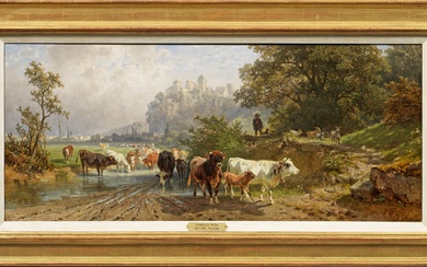 Friedrich Voltz (1817 Nördlingen - 1886 Munich) Berger dans un paysage bavarois avec vue sur...