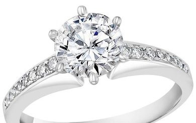 GIA Certified 1.01 Carat VS2, E Round Solitaire Diamond Engagement Platinum Ring