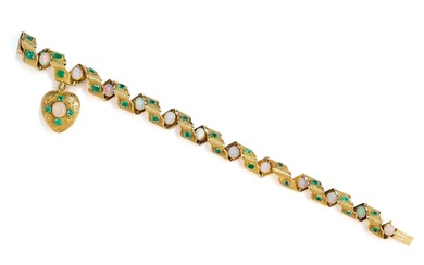 GOLD, EMERALD AND OPAL BRACELET, 1860s