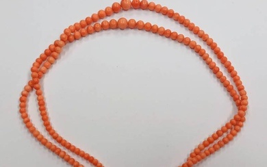 GRADUATED CORAL DOUBLE STRAND NECKLACE ON A GOLD CORAL SET C...