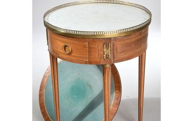 GUERIDON BOUILLOTTE LOUIS XVI et son bouchon de forme tambour en placage de bois de...