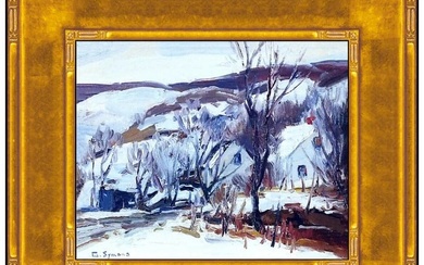 George Symons Oil Painting Board Signed Original New England Winter Landscape