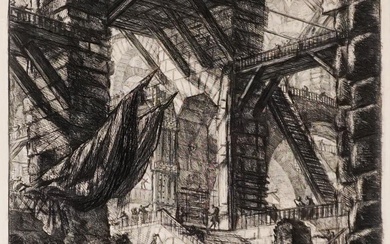 Giovanni Battista Piranesi (Italian 1720-1778), The Staircase with Trophies, Pl. VIII from "Carceri d'invenzione" (Imaginary Prisons), Etching and engraving on paper, Sheet size: 635 x 495 mm (25 x 19-1/2 in)