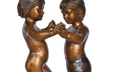 Girl with Big Shoes Dancing with A Boy Bronze Statue