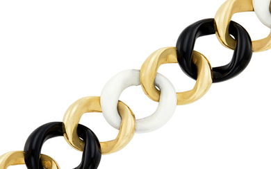 Gold and Black and White Onyx Curb Link Bracelet