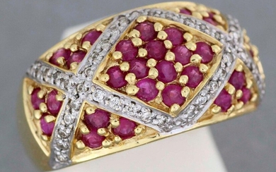 Gold ball ring set with rubies and brilliants - Gross...