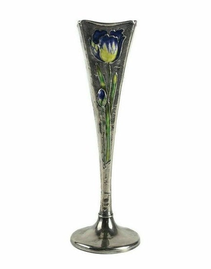 Gorham Sterling Silver Bud Vase Enamel Tulips 1897