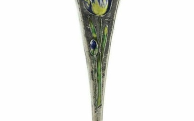 Gorham Sterling Silver Bud Vase Enamel Tulips 1897