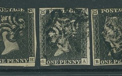 Great Britain 1840 One Penny Black Mixed Plates a group of seven used examples all with black M...