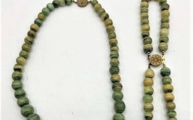 Green Jade Necklace and Bracelet Set Sterling Clasps