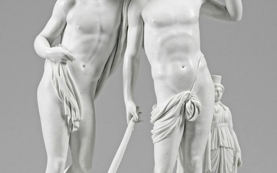 Groupe de figures mythologiques de Meissen, de style classique, "Castor et Pollux". également intitulé "L'allégorie...