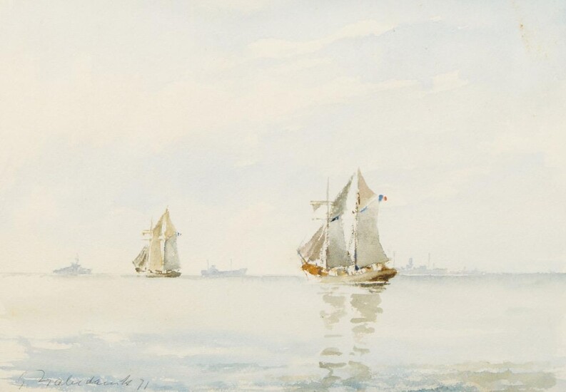 Gunther Haberdanck, Northern European School, early-mid 20th century- Sailing vessels; watercolours, eight, variously signed and dated, 27 x 37.5 cm (max.), (8) (ARR) Provenance: with Clarges Gallery, London, according to the labels attached to the...