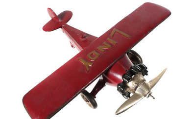 HUBLEY Cast Iron Red LINDY Toy Airplane