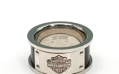 Harley Davidson Steel & Sterling Silver Black Band Ring