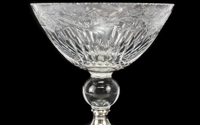 Hawkes Footed Centerpiece Bowl Sterling Silver, Cut Crystal