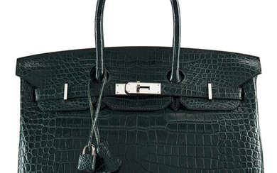 Hermès 35cm Matte Vert Fonce Porosus Crocodile Birkin Bag...