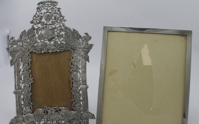 Highly ornate unmarked Indian silver photograph frame relati...