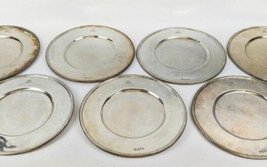 ITALIAN PEWTER PLATES, a set of eight, reeded border...
