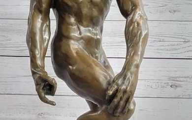 Inspired Bronze Art Sculpture of Auguste Rodin The Creation of Man Adam on Marble Base - 22" x 9"