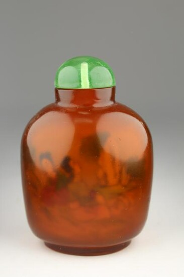 Interior Painted Amber Glass Snuff Bottle