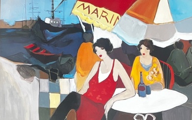 Itzchak Tarkay (1935-2012) "Seaside Cafe Marina"