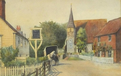 J H Burrow - Street scene with horse drawn cart