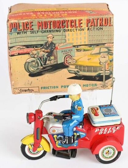 JAPAN TIN WINDUP POLICE MOTORCYCLE PATROL w/ BOX