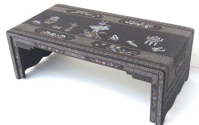 JAPANESE BLACK LACQUER BUNDAI (Writing Table), intricately inlaid with iridescent shells and Gold