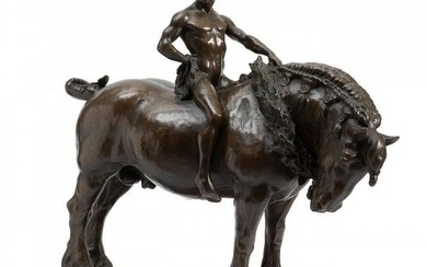 JOSUÃ‹ DUPON (Ichtegem, Belgium, 1864 - Antwerp, 1935). "Rider on a horse", 1911. Bronze. Signed